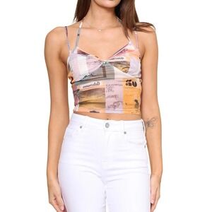 Brooklyn Karma Graphic Halter Crop Top Sleeveless Print Size L 🔥SALE🔥‎